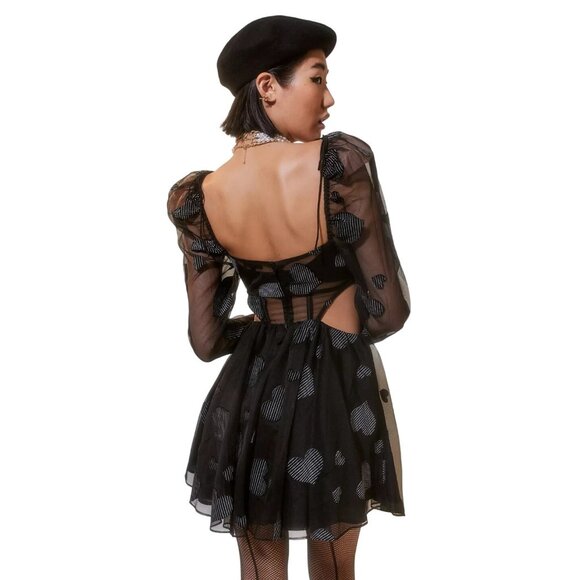 For Love and Lemons Alexandra Long Sleeve Mini Dress Black Hearts Size Small NWT - Picture 4 of 14